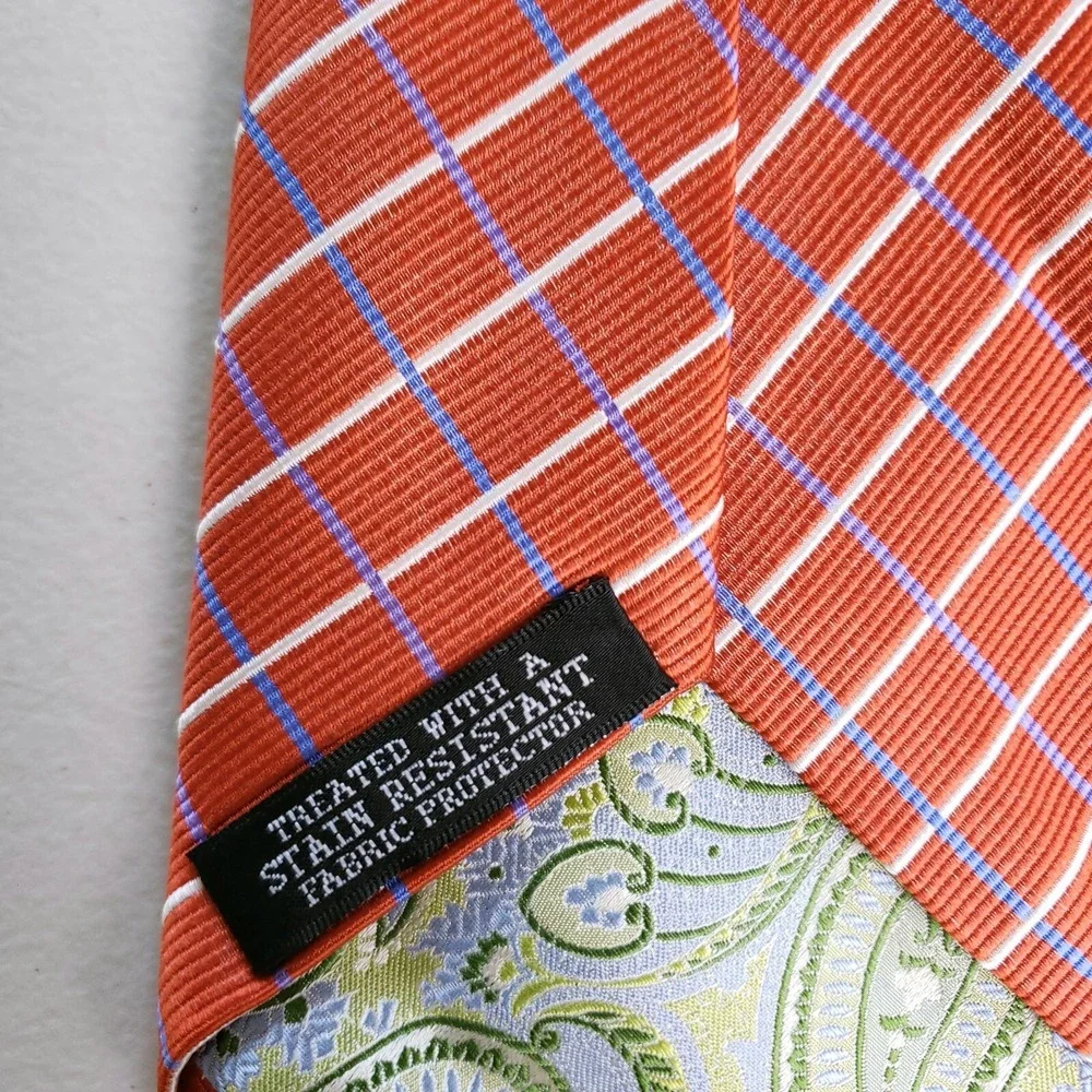 Van Heusen Tie Orange Plaid Geometric Business Classic Necktie Mens‎